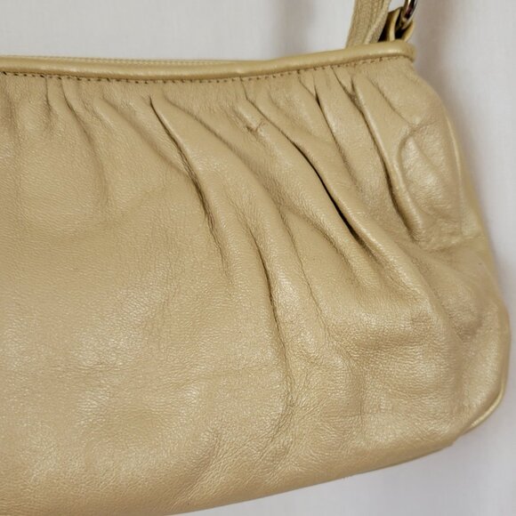 Genuine Leather Little Gold Bag Hobo shoulder carry one strap shimmery zip EUC - Picture 2 of 9